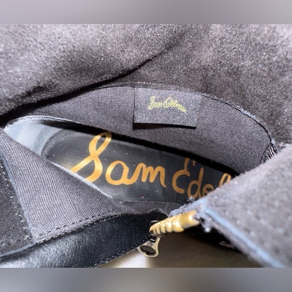 Sam Edelman Women’s Black Suede Floral Embroidered Fringe Booties Size 6.5 - Picture 7 of 9